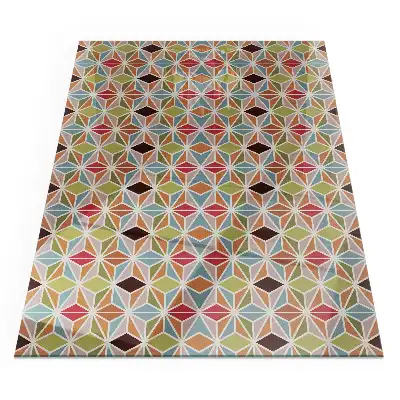 Plaque de sol rectangulaire en verre pour cheminée d'angle avec motifs géométriques quadrillés