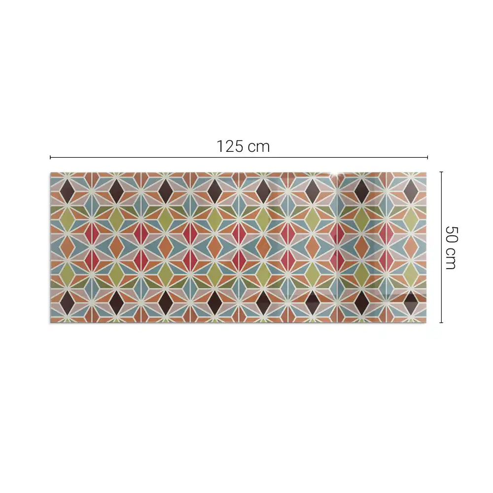 Plaque de sol rectangulaire en verre pour cheminée d'angle avec motifs géométriques quadrillés