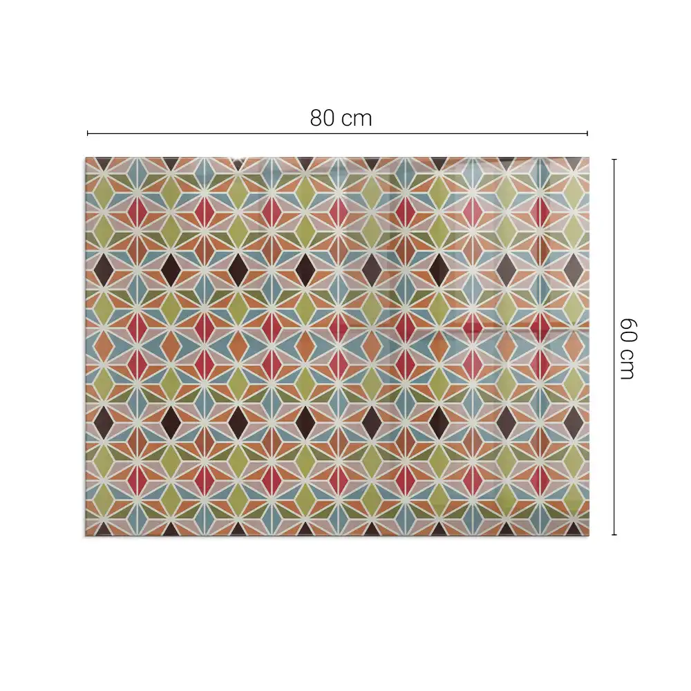 Plaque de sol rectangulaire en verre pour cheminée d'angle avec motifs géométriques quadrillés