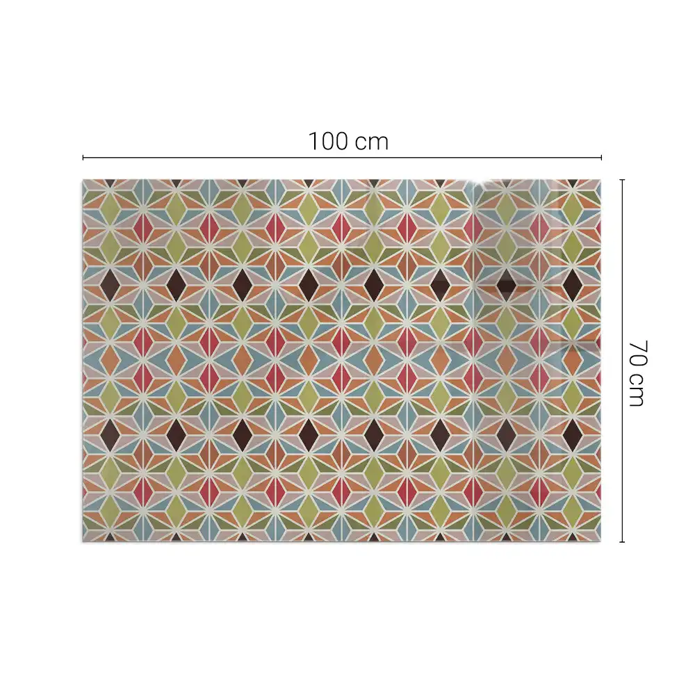 Plaque de sol rectangulaire en verre pour cheminée d'angle avec motifs géométriques quadrillés