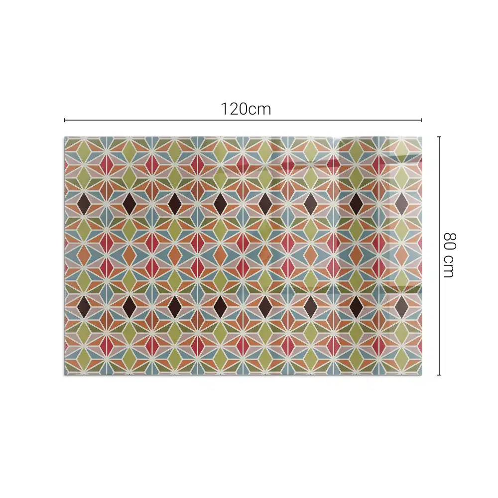 Plaque de sol rectangulaire en verre pour cheminée d'angle avec motifs géométriques quadrillés