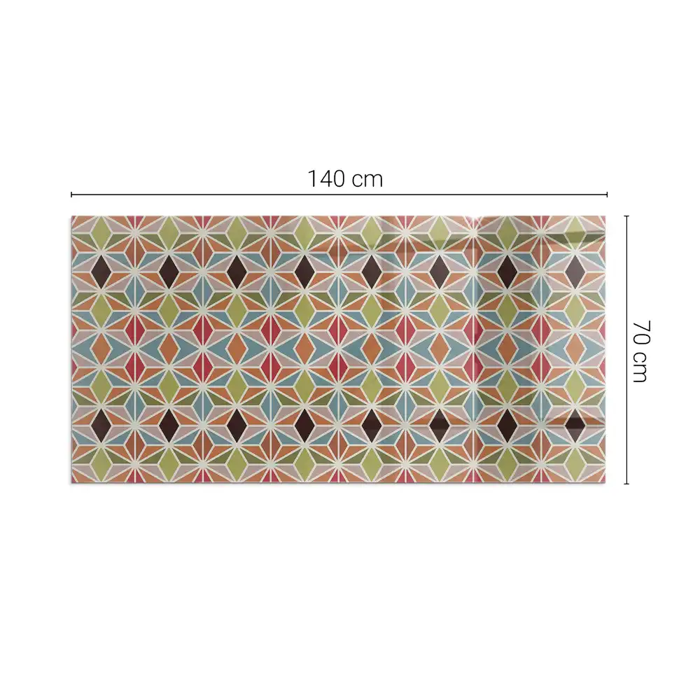 Plaque de sol rectangulaire en verre pour cheminée d'angle avec motifs géométriques quadrillés