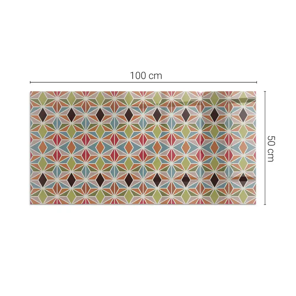 Plaque de sol rectangulaire en verre pour cheminée d'angle avec motifs géométriques quadrillés