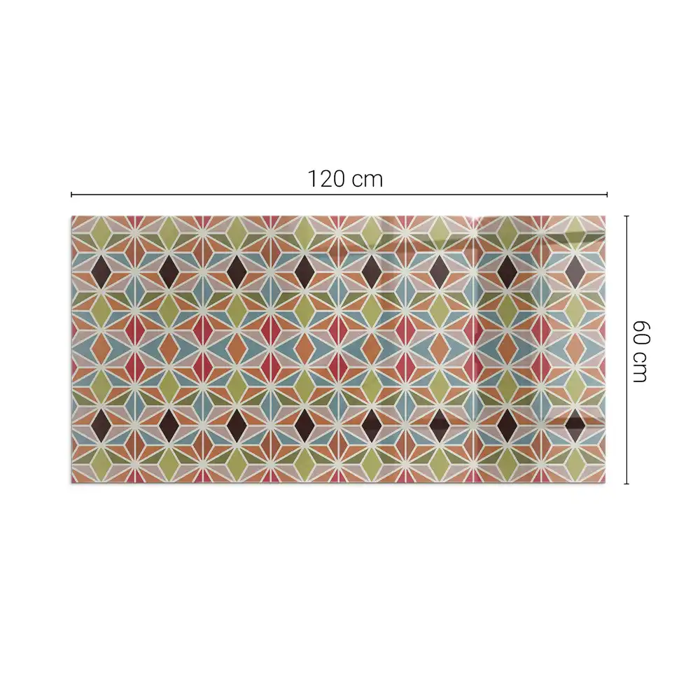 Plaque de sol rectangulaire en verre pour cheminée d'angle avec motifs géométriques quadrillés