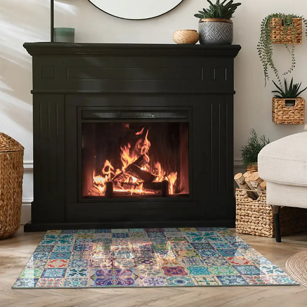 Plaque de sol rectangulaire pour poêle à bois à motifs mosaïque