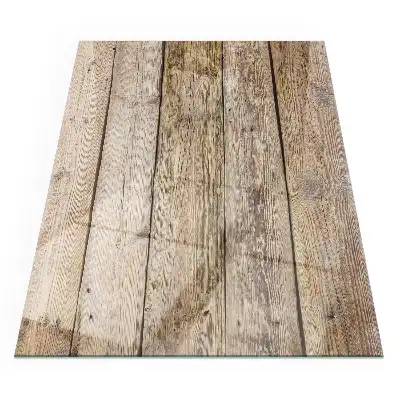 Plaque de sol rectangulaire en verre pour cheminée d'angle aspect bois naturel