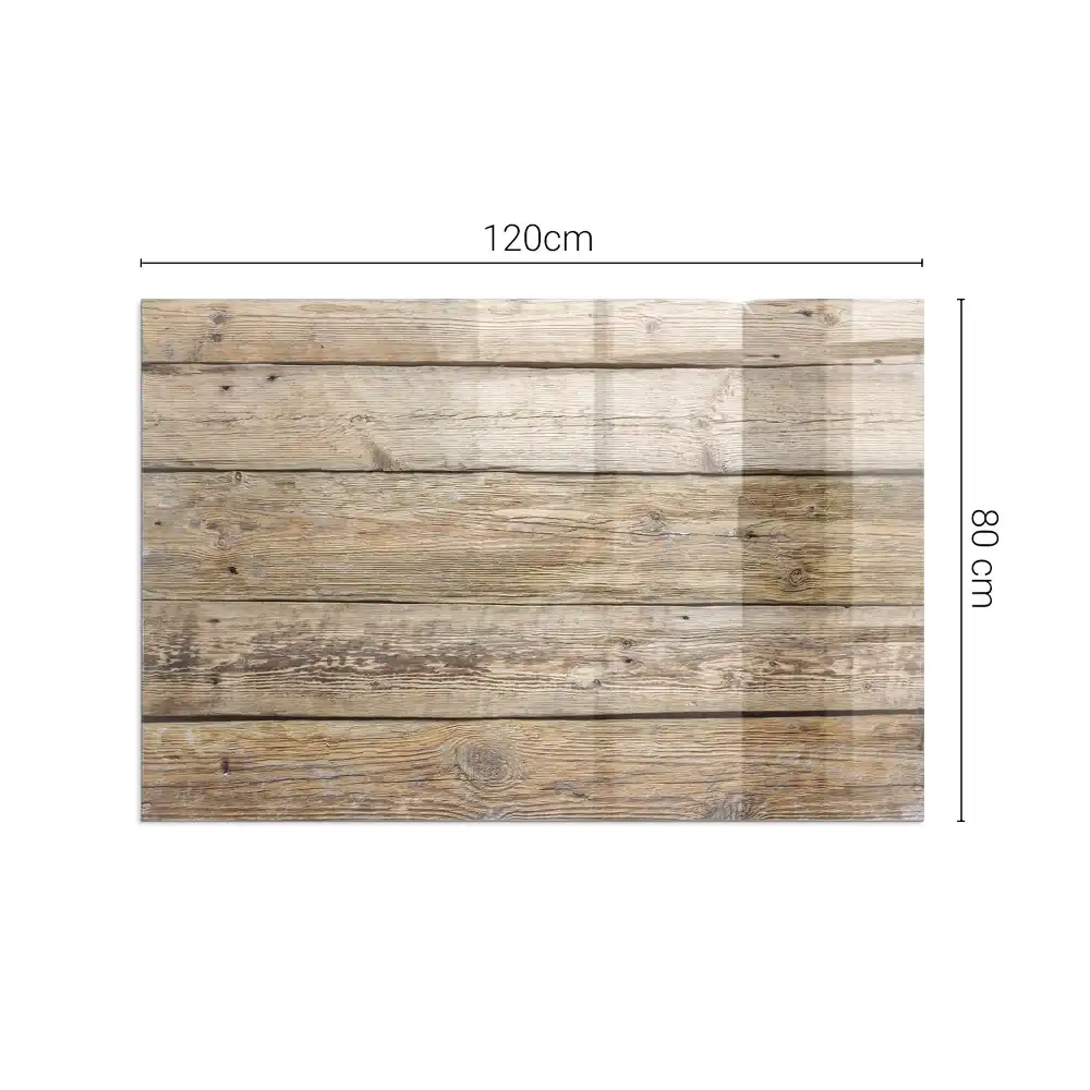 Plaque de sol rectangulaire en verre pour cheminée d'angle aspect bois naturel