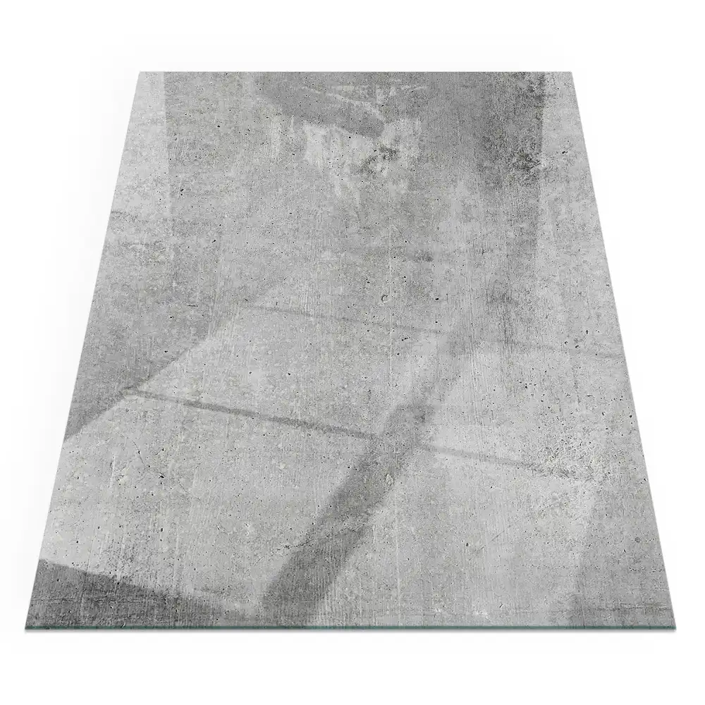Plaque de sol rectangulaire en verre trempé pour cheminée aspect béton brut