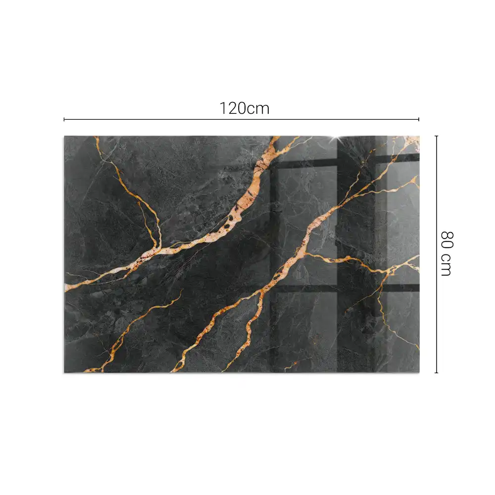 Plaque de sol rectangulaire pour cheminée en verre trempé effet marbre veiné
