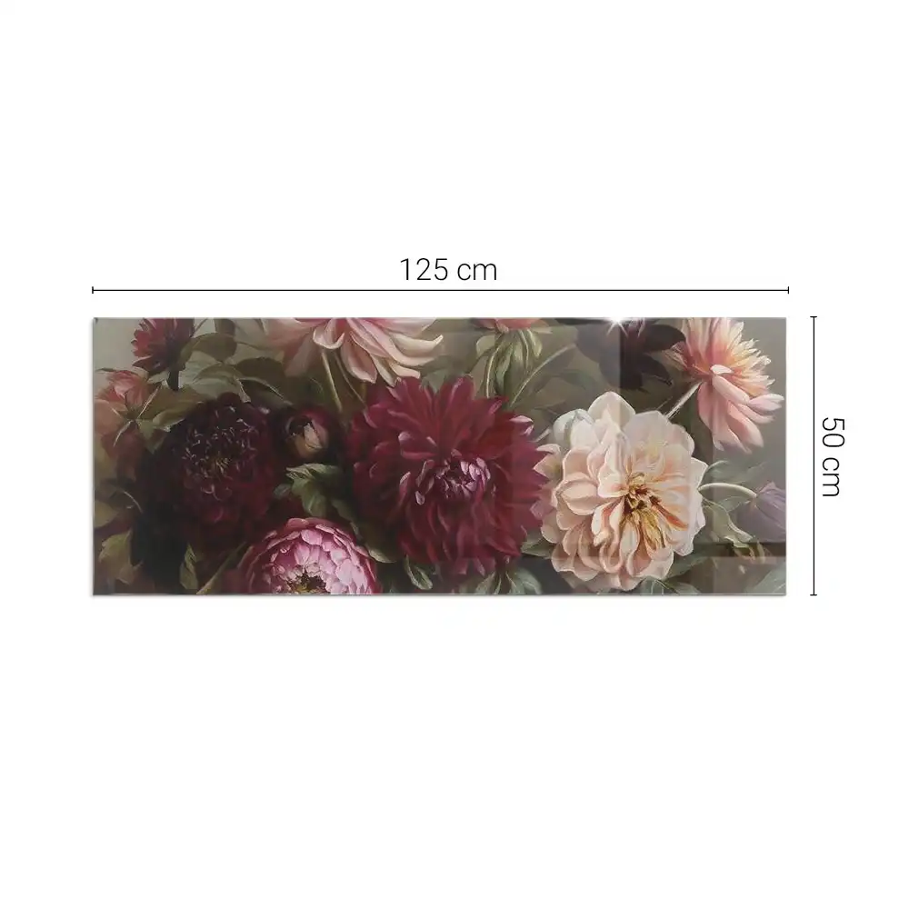 Plaque de sol rectangulaire en verre pour cheminée d'angle avec motif bouquet de fleurs