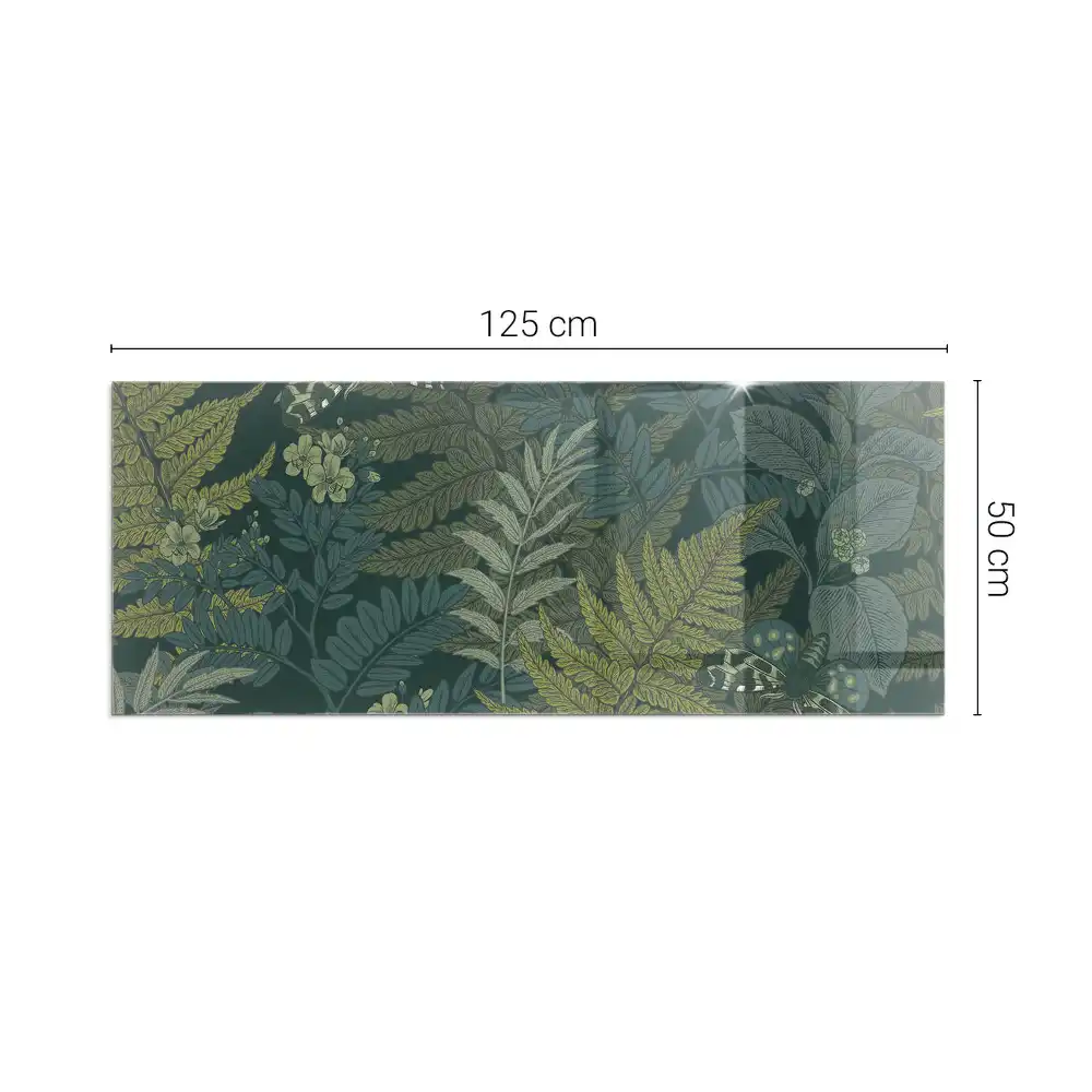 Plaque de sol rectangulaire pour cheminée en verre trempé avec motifs végétaux et papillons