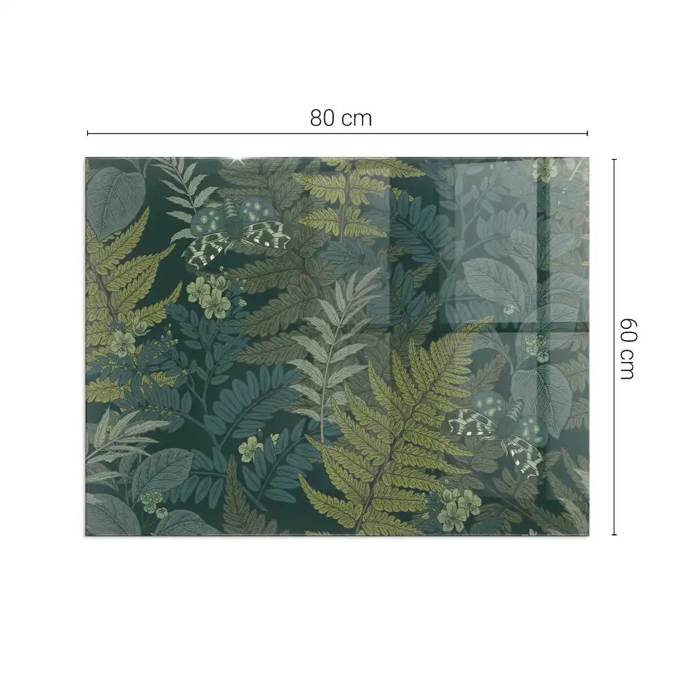 Plaque de sol rectangulaire pour cheminée en verre trempé avec motifs végétaux et papillons