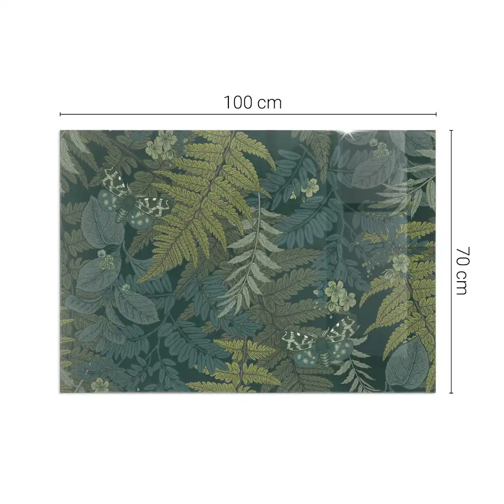 Plaque de sol rectangulaire pour cheminée en verre trempé avec motifs végétaux et papillons