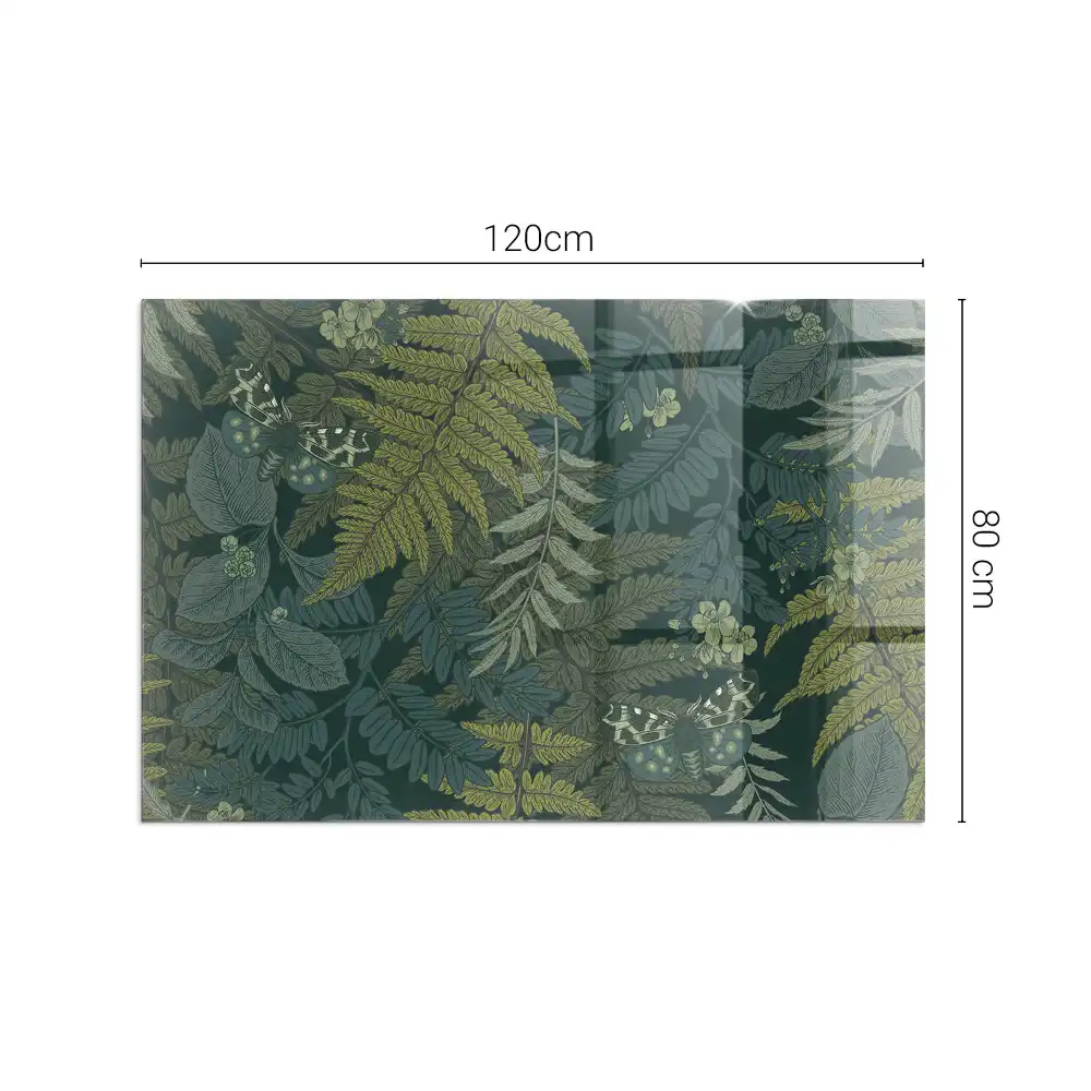 Plaque de sol rectangulaire pour cheminée en verre trempé avec motifs végétaux et papillons