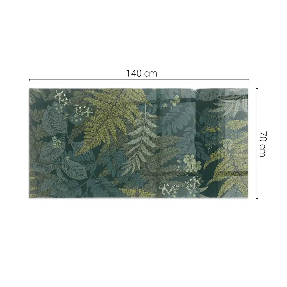 Plaque de sol rectangulaire pour cheminée en verre trempé avec motifs végétaux et papillons