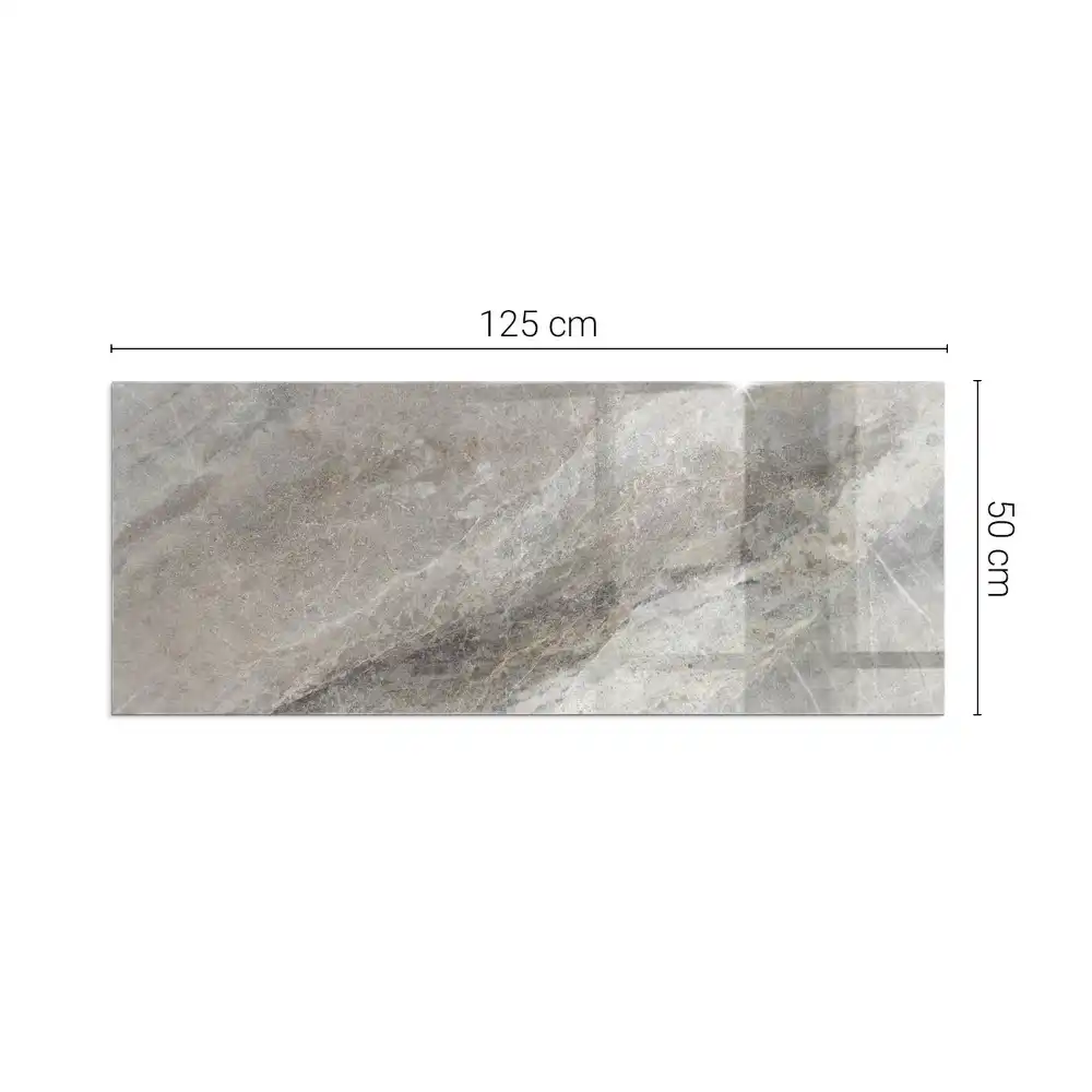 Plaque de sol rectangulaire en verre pour cheminée d'angle avec motif pierre naturelle