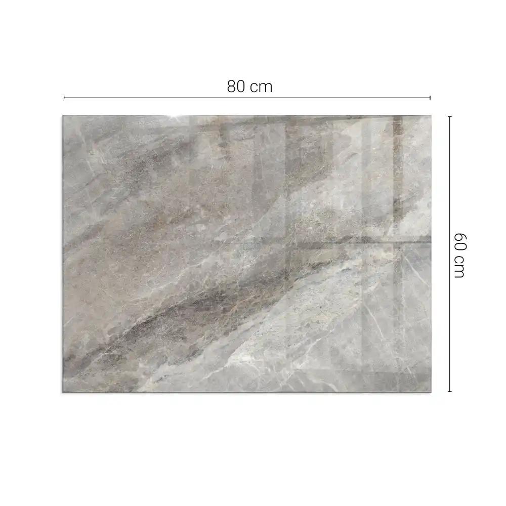 Plaque de sol rectangulaire en verre pour cheminée d'angle avec motif pierre naturelle