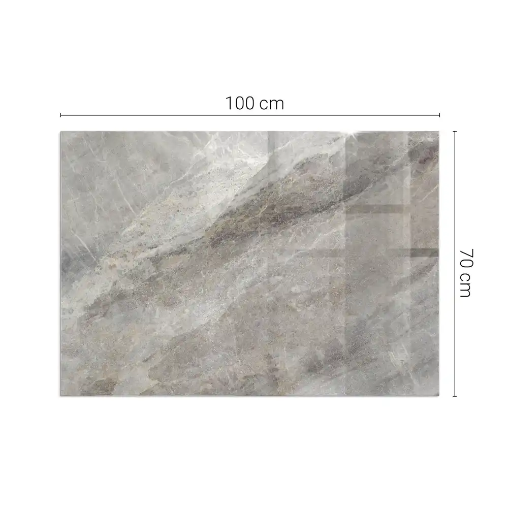 Plaque de sol rectangulaire en verre pour cheminée d'angle avec motif pierre naturelle