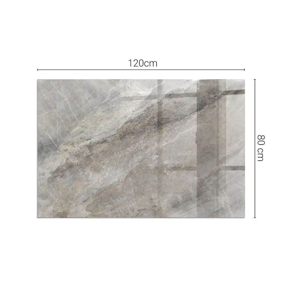 Plaque de sol rectangulaire en verre pour cheminée d'angle avec motif pierre naturelle