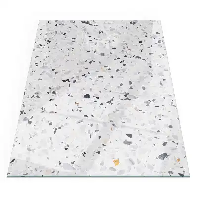 Plaque de sol rectangulaire en verre trempé pour cheminée motif pierre avec particules