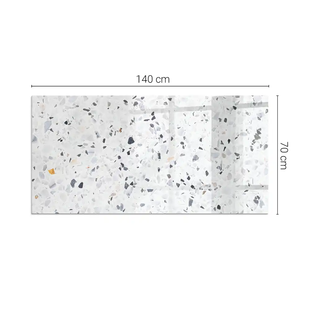 Plaque de sol rectangulaire en verre trempé pour cheminée motif pierre avec particules