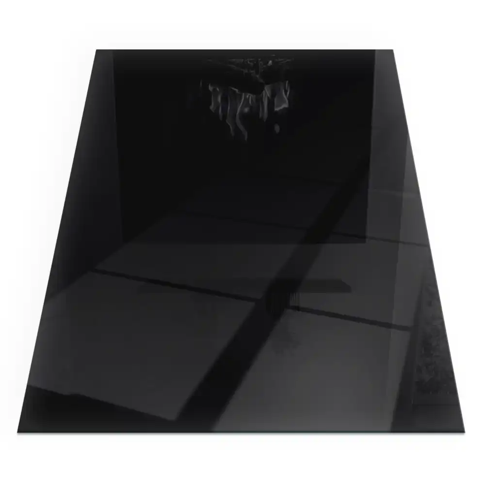 Plaque de sol rectangulaire en verre noir pour cheminée d'angle