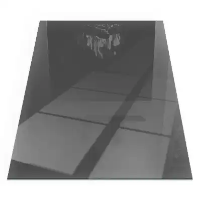 Plaque de sol rectangulaire en verre gris-brun pour cheminée d'angle