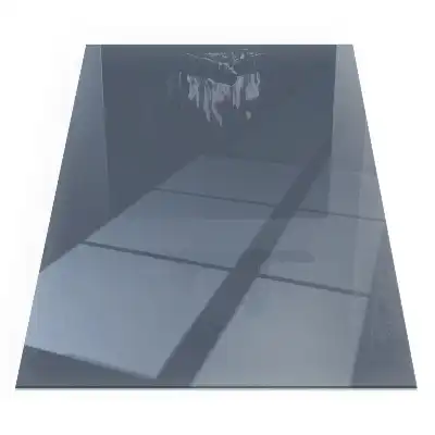 Plaque de sol rectangulaire pour cheminée d'angle en verre bleu foncé