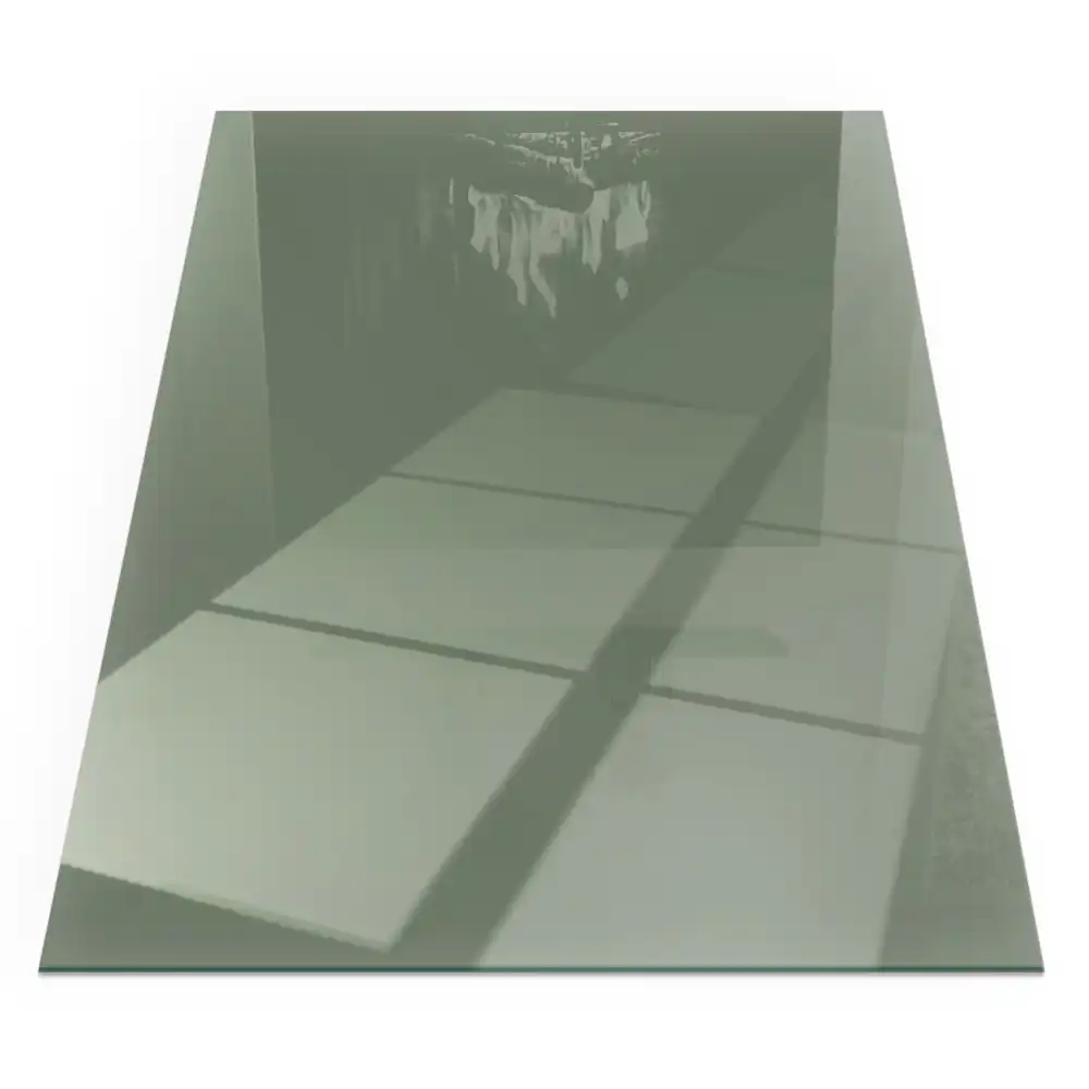 Plaque de sol rectangulaire en verre trempé pour cheminée couleur olive