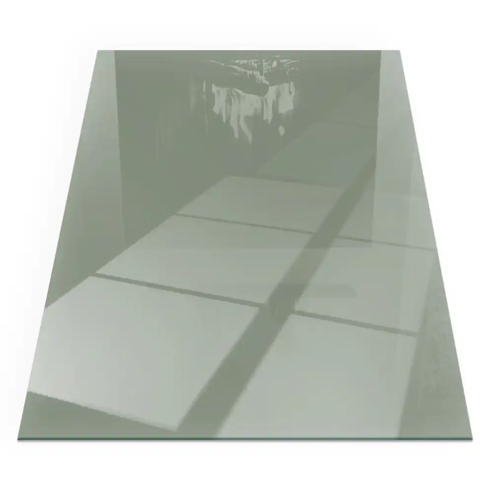 Plaque de sol rectangulaire en verre pour cheminée d'angle gris-vert