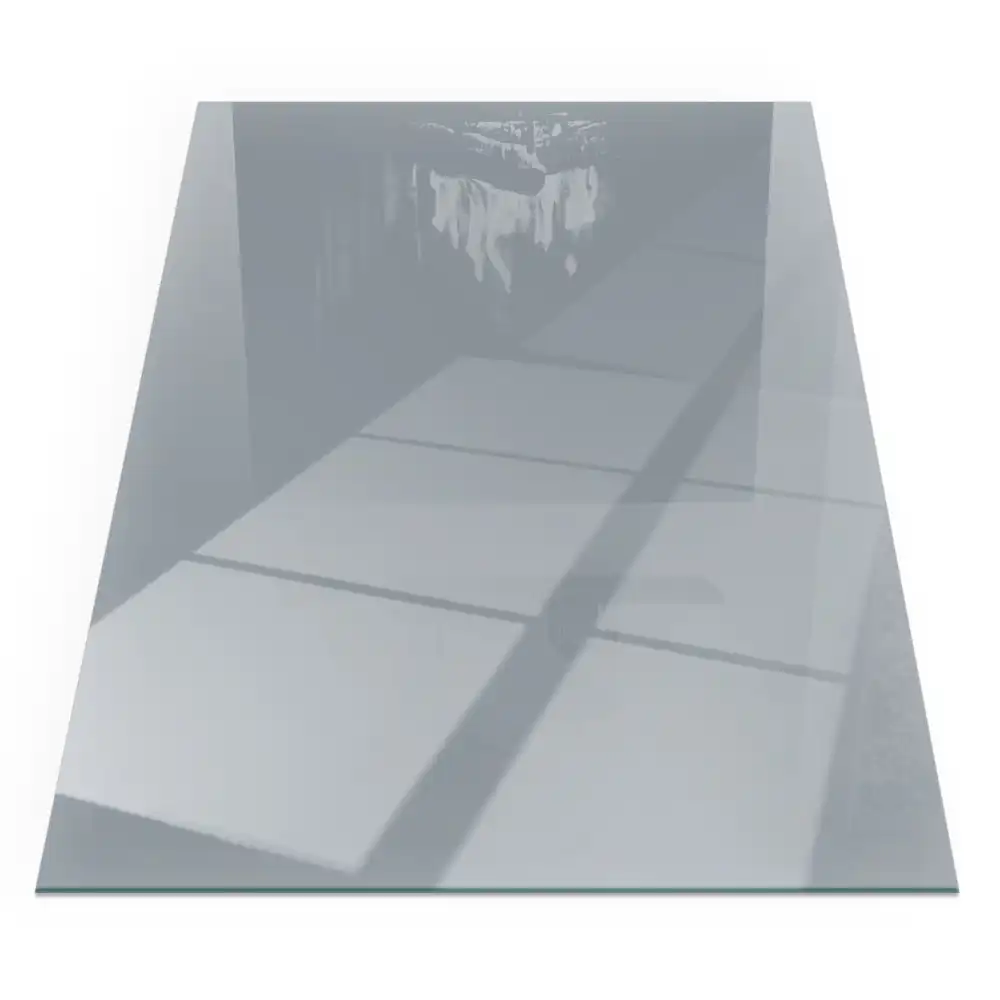 Plaque de sol rectangulaire en verre gris pour cheminée d'angle