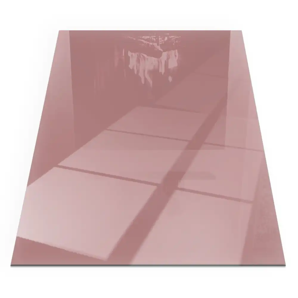 Plaque de sol rectangulaire en verre rose pour cheminée d'angle