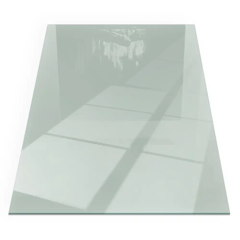 Plaque de sol rectangulaire en verre pour cheminée d'angle couleur vert clair