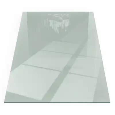 Plaque de sol rectangulaire en verre pour cheminée d'angle couleur vert clair