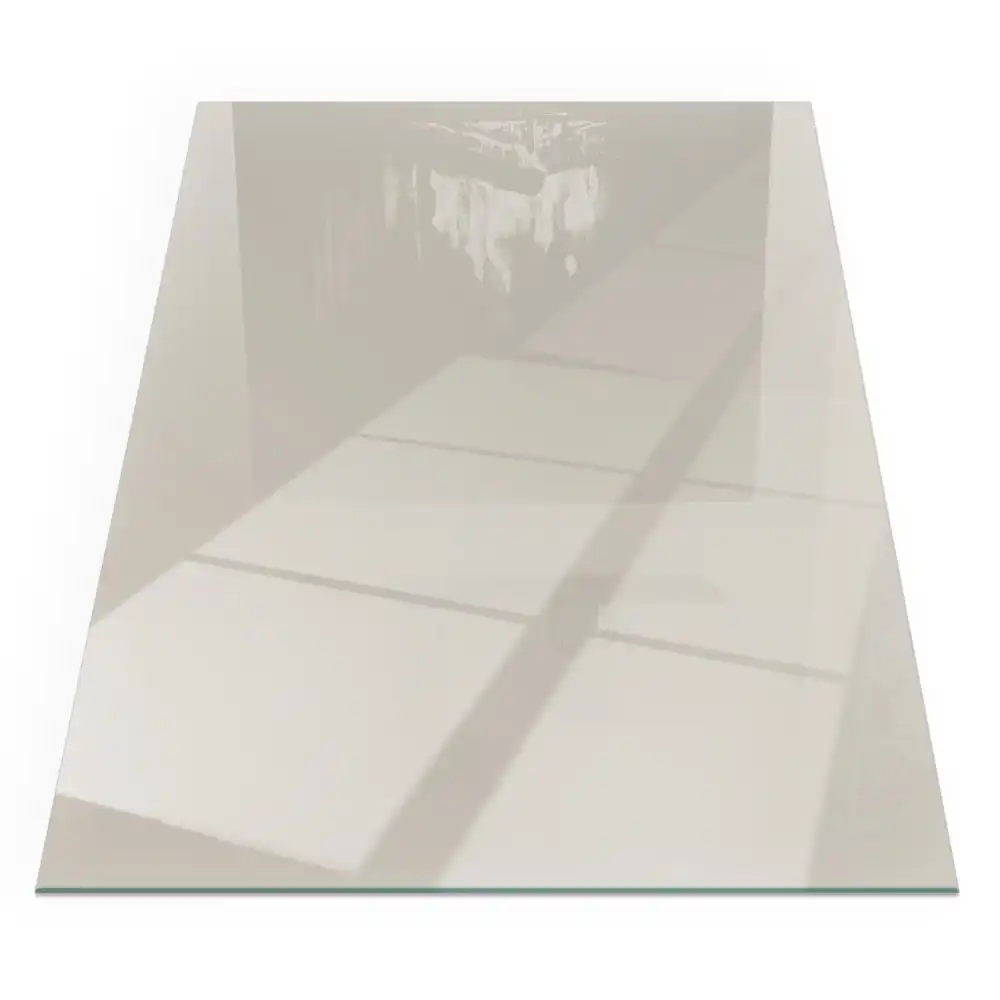 Plaque de sol rectangulaire en verre pour cheminée d'angle couleur crème claire