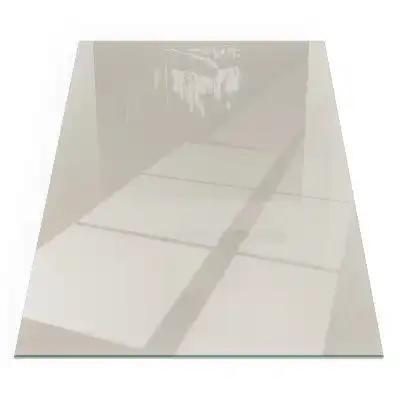 Plaque de sol rectangulaire en verre pour cheminée d'angle couleur crème claire