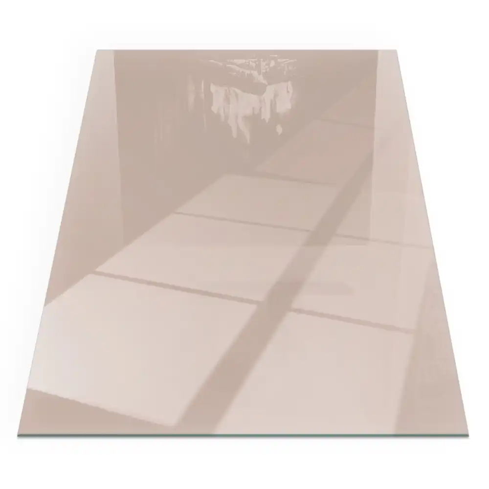 Plaque de sol rectangulaire en verre pour cheminée d'angle couleur brun clair