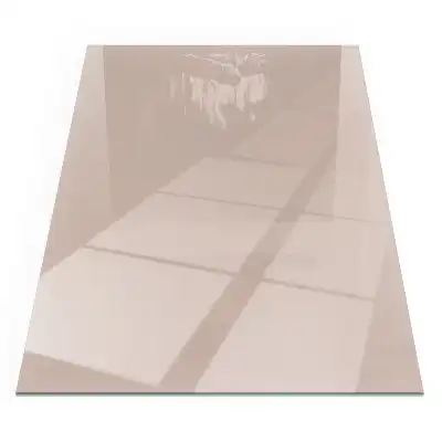 Plaque de sol rectangulaire en verre pour cheminée d'angle couleur brun clair