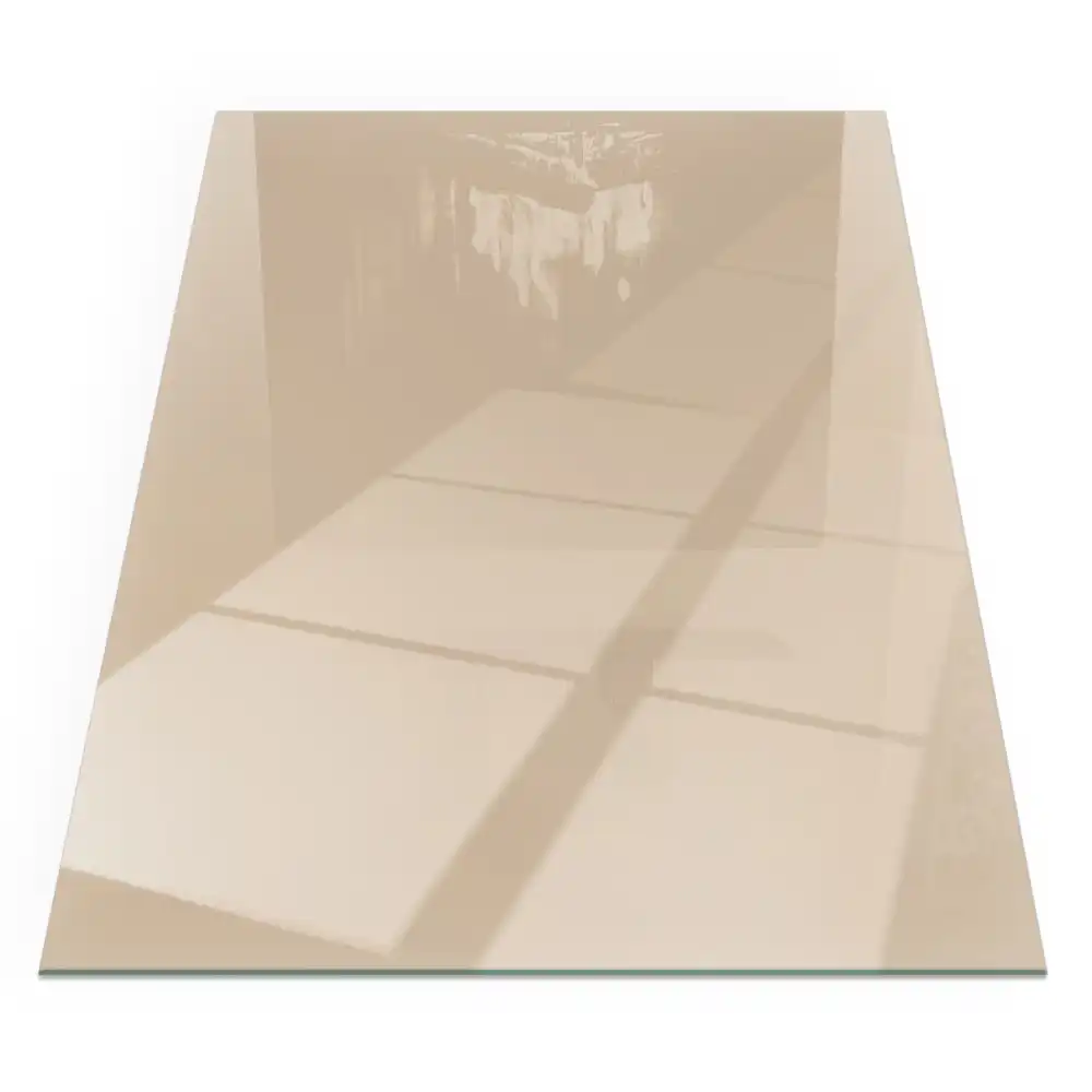 Plaque de sol rectangulaire pour cheminée d'angle en verre beige
