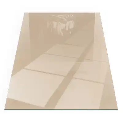 Plaque de sol rectangulaire pour cheminée d'angle en verre beige