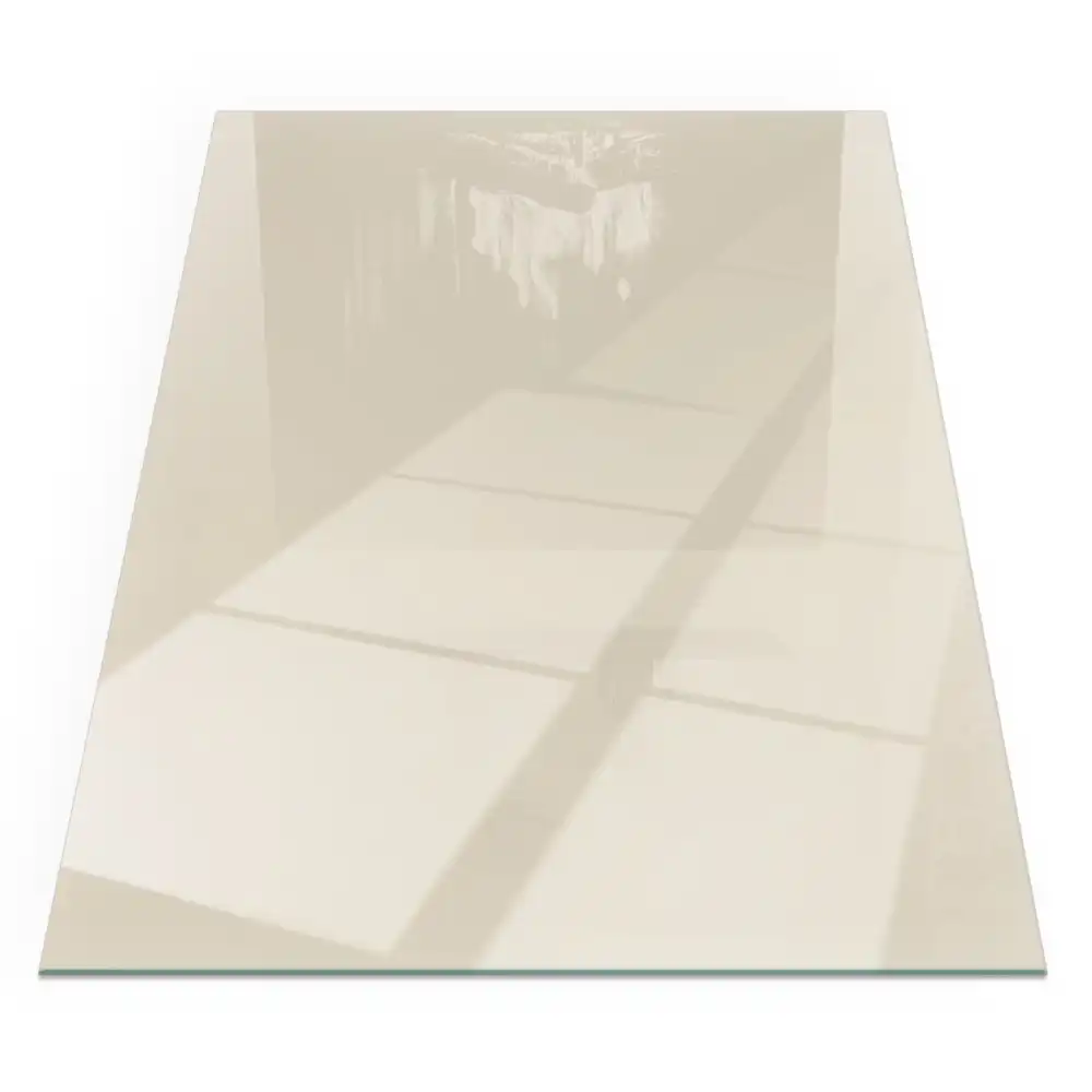 Plaque de sol rectangulaire en verre beige pour cheminée d'angle