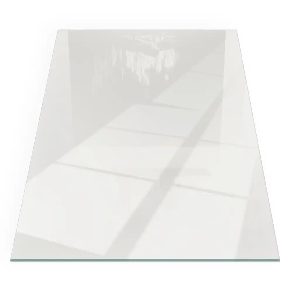 Plaque de sol rectangulaire en verre ivoire pour cheminée d'angle