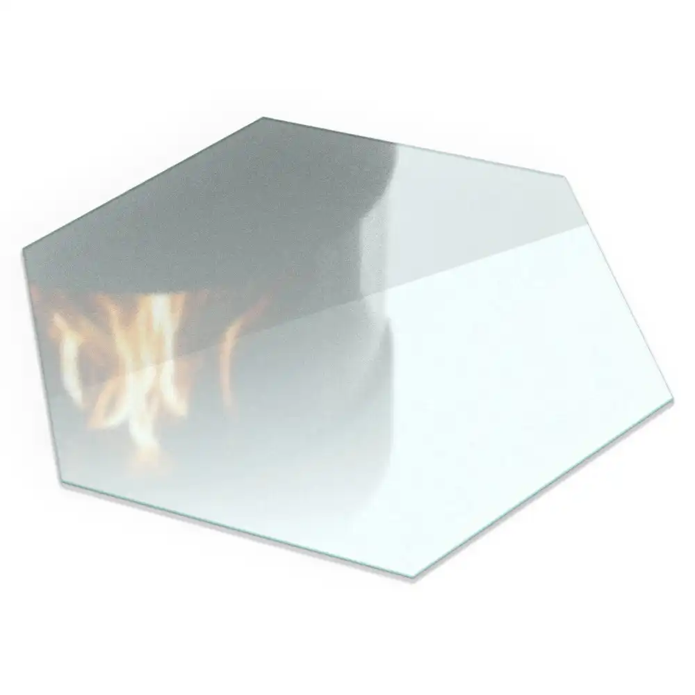 Plaque de protection hexagonale semi-transparente pour poêle à bois
