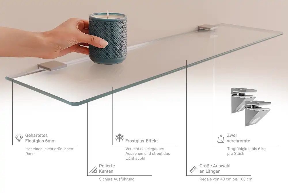 Étagère sous-miroir en verre translucide