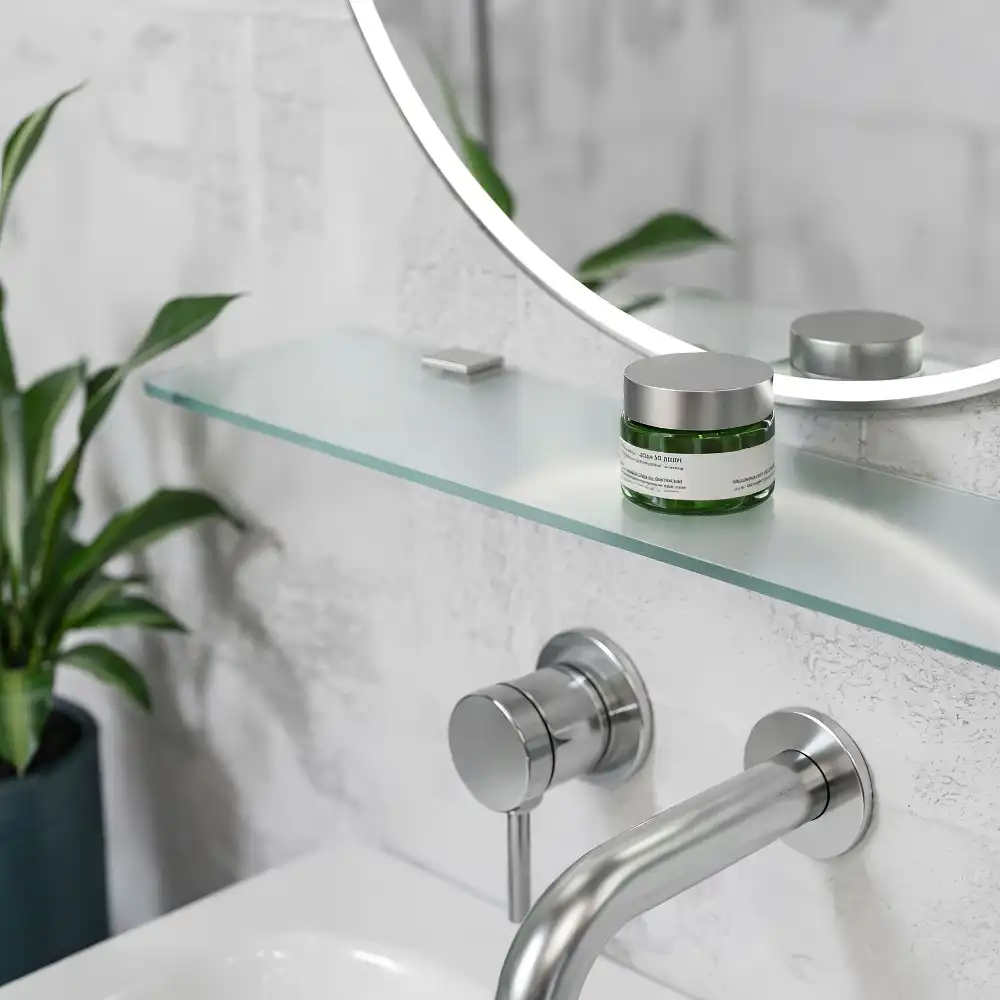 Étagère sous-miroir en verre translucide