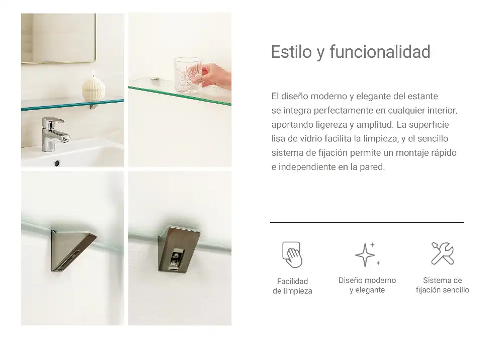 Étagère sous-miroir en verre translucide