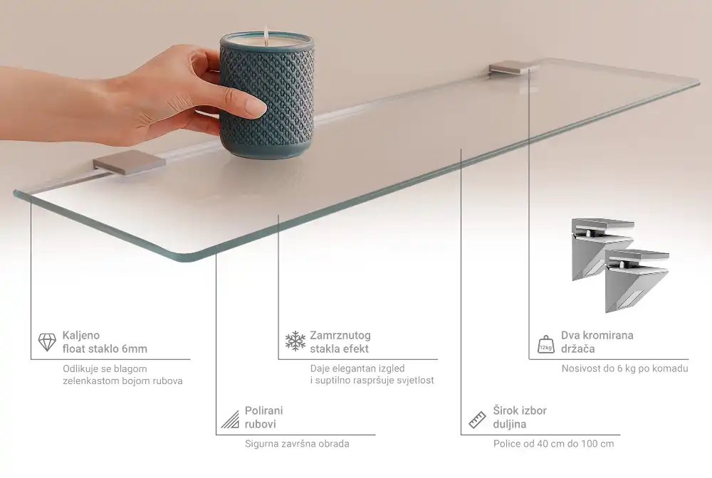 Étagère sous-miroir en verre translucide