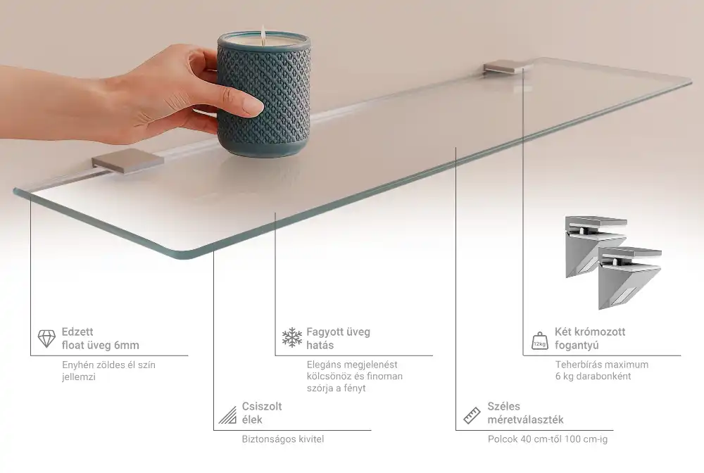 Étagère sous-miroir en verre translucide