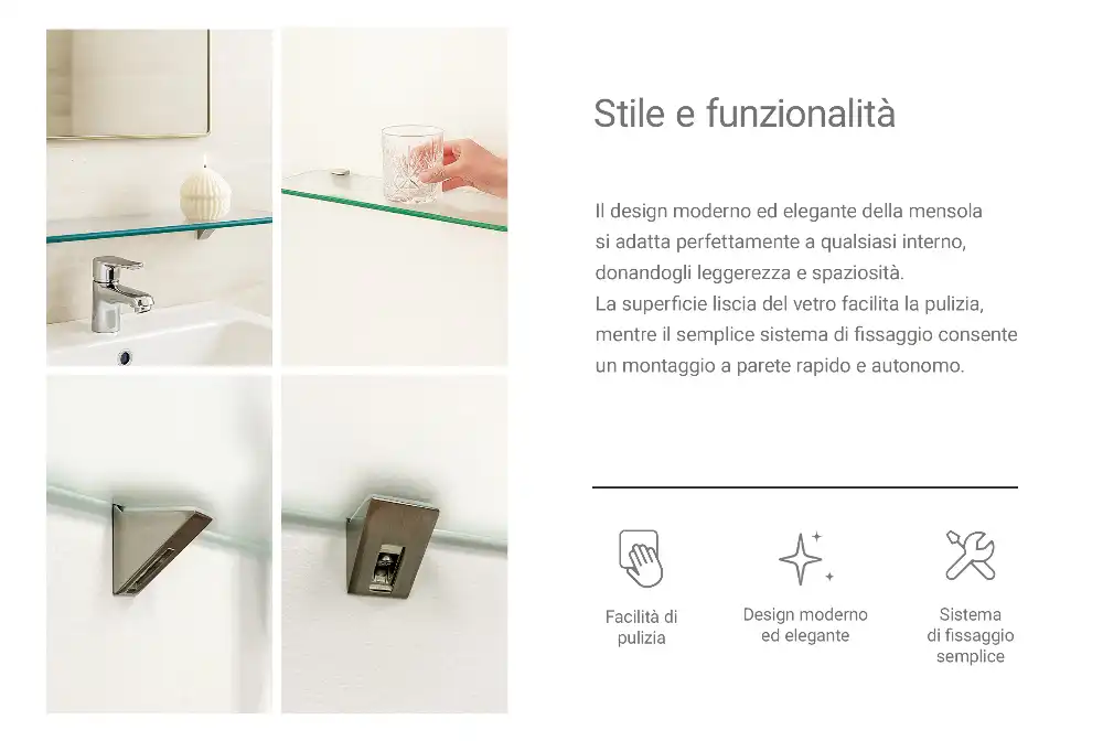 Étagère sous-miroir en verre translucide