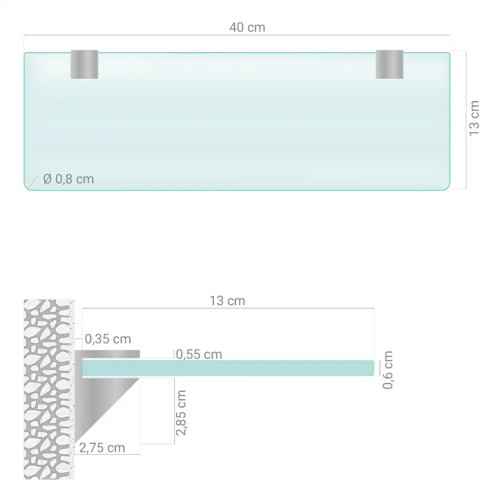 Étagère sous-miroir en verre translucide
